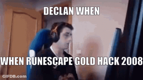 A Man Wearing Headphones Is Sitting In Front Of A Computer With A Meme That Says Declan When GIF
