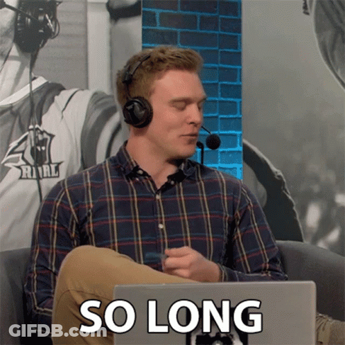 A Man Wearing Headphones Is Sitting In Front Of A Laptop That Says So Long On It GIF