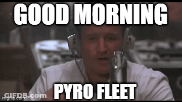A Man Wearing Headphones Is Sitting In Front Of A Microphone And Says `` Good Morning Pyro Fleet '' . GIF
