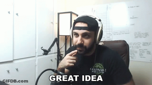 A Man Wearing Headphones Is Sitting In Front Of A Microphone And Says " Great Idea " GIF