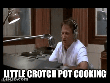 A Man Wearing Headphones Is Sitting In Front Of A Microphone And Says Little Crotch Pot Cooking GIF