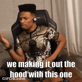 A Man Wearing Headphones Is Sitting In Front Of A Microphone With The Caption We Making It Out The Hood With This One . GIF