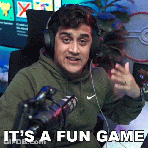 A Man Wearing Headphones Is Sitting In Front Of A Microphone With The Words It 'S A Fun Game Written Below Him GIF