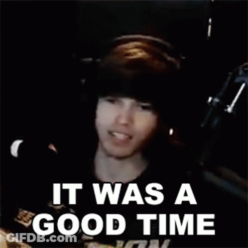 A Man Wearing Headphones Is Sitting In Front Of A Microphone With The Words `` It Was A Good Time '' Above Him . GIF