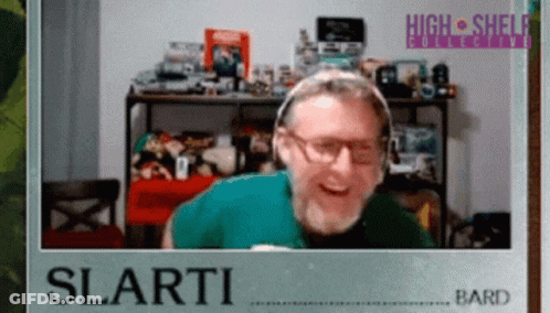 A Man Wearing Headphones Is Smiling In Front Of A Sign That Says Slarti GIF