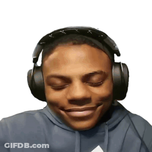 A Man Wearing Headphones Is Smiling With His Eyes Closed And His Mouth Open . GIF