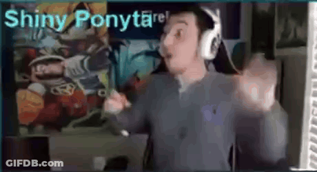 A Man Wearing Headphones Is Standing In Front Of A Screen With The Words `` Shiny Ponytare '' Written On It . GIF