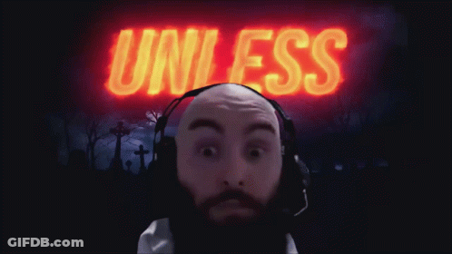 A Man Wearing Headphones Is Standing In Front Of A Sign That Says Unless GIF