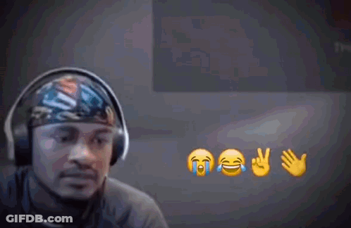 A Man Wearing Headphones Is Surrounded By Emojis Including One That Is Crying GIF