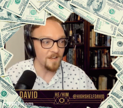 A Man Wearing Headphones Is Surrounded By Hundred Dollar Bills And Says David GIF