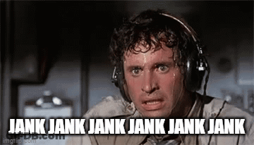A Man Wearing Headphones Is Sweating And Has The Words `` Jank Jank Jank Jank Jank '' Written On His Face . GIF