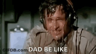 A Man Wearing Headphones Is Sweating And Saying `` Dad Be Like '' While Sitting On A Plane . GIF