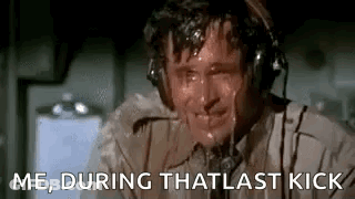 A Man Wearing Headphones Is Sweating And Says `` Me , During Thatlast Kick '' . GIF