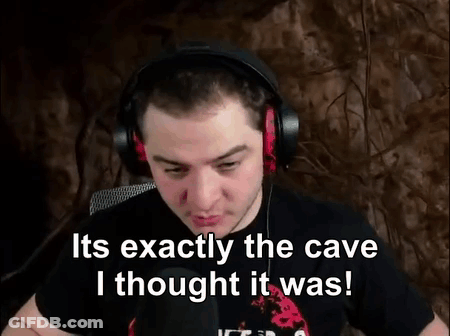 A Man Wearing Headphones Is Talking Into A Microphone And Saying `` Its Exactly The Cave I Thought It Was '' GIF