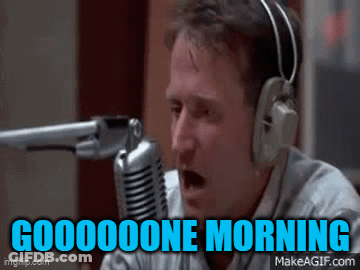 A Man Wearing Headphones Is Talking Into A Microphone And Says " Good Morning " GIF