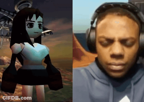 A Man Wearing Headphones Next To A Picture Of A Video Game Character GIF