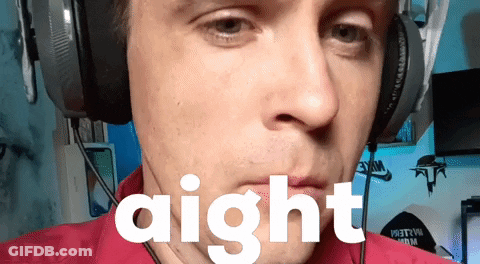 A Man Wearing Headphones Says " Aight " In White Letters GIF