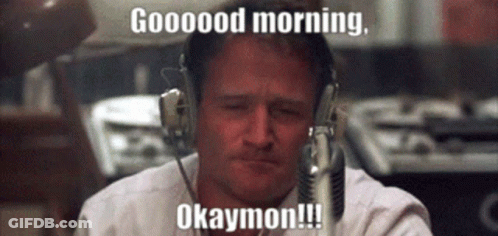 A Man Wearing Headphones Says Good Morning Okaymon !!! GIF