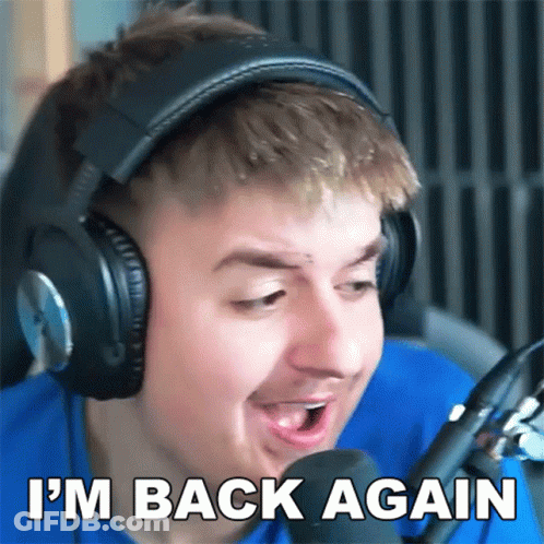 Man With Headphones Says I'm Back Again GIF