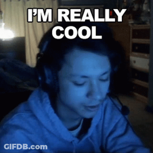 A Man Wearing Headphones Says " I 'M Really Cool " In White Letters GIF
