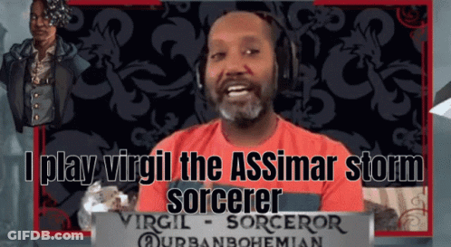 A Man Wearing Headphones Says I Play Virgil The Assumar Storm Sorcerer GIF