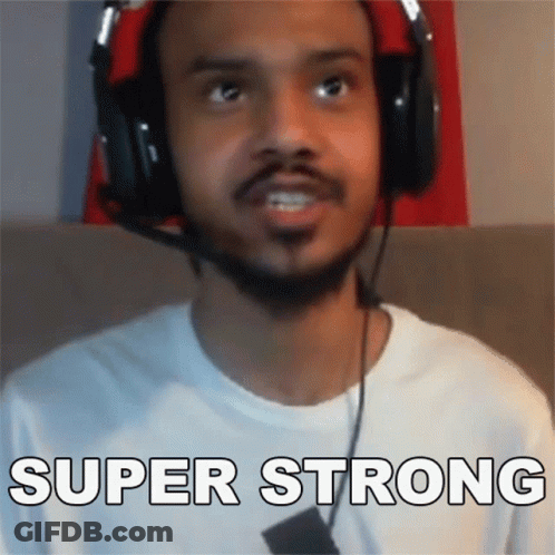 A Man Wearing Headphones Says " Super Strong " GIF
