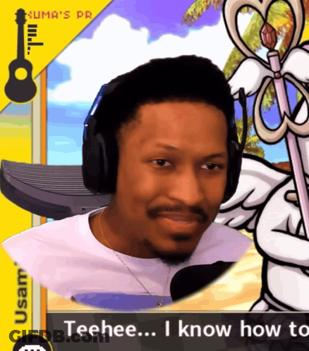 A Man Wearing Headphones Says Teehee ... I Know How To Do It GIF
