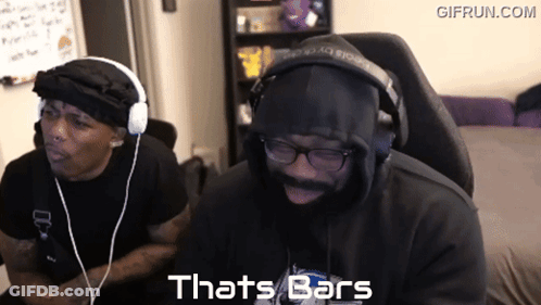 A Man Wearing Headphones Says Thats Bars Next To Another Man GIF