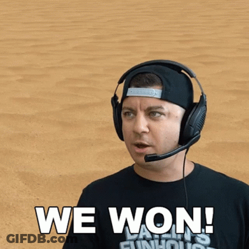 A Man Wearing Headphones Says " We Won " GIF