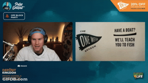 A Man Wearing Headphones Sits In Front Of A Screen That Says " The One Week Season " GIF