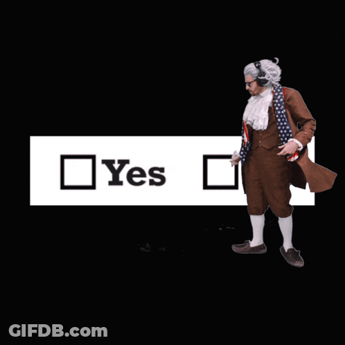 A Man Wearing Headphones Stands In Front Of A Sign That Says Yes GIF