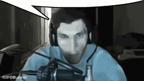 A Man Wearing Headphones Talking Into A Microphone With A Speech Bubble Above Him GIF