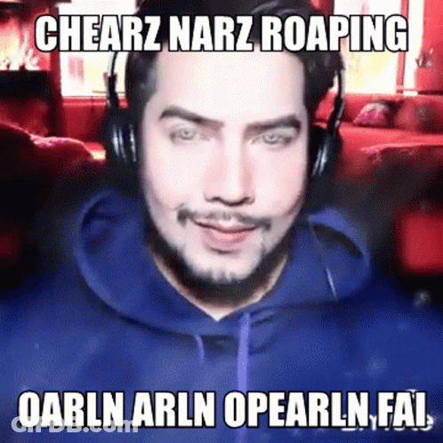 A Man Wearing Headphones With A Caption That Says Chearz Narz Roapping GIF