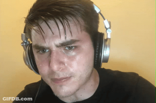 A Man Wearing Headphones With Sweat Coming Out Of His Nose GIF