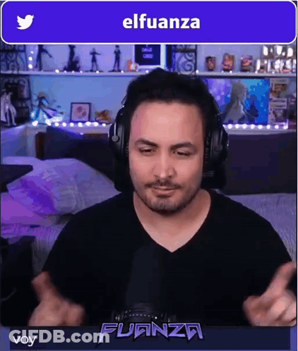 A Man Wearing Headphones With The Name Elfuanza On The Bottom Right GIF