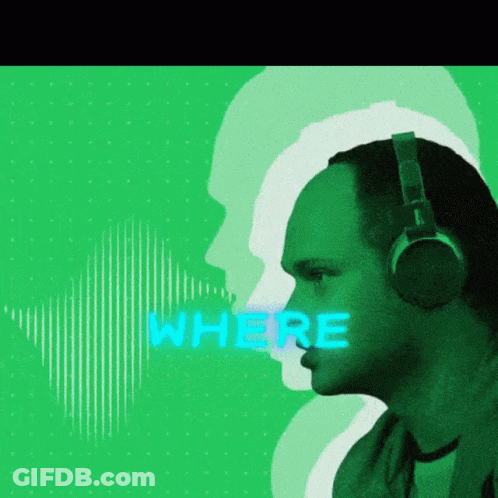 A Man Wearing Headphones With The Word Where Written In Blue GIF