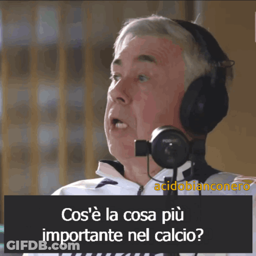 A Man Wearing Headphones With The Words Cos 'E La Cosa Più Importante Nel Calcio GIF