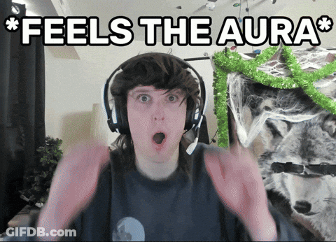 A Man Wearing Headphones With The Words Feels The Aura Written Above Him GIF