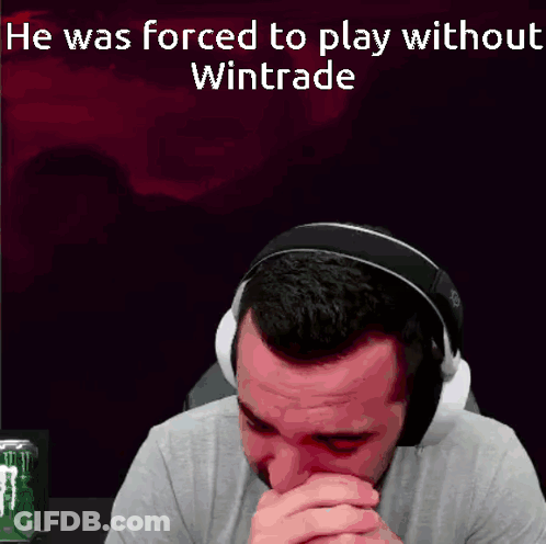 A Man Wearing Headphones With The Words He Was Forced To Play Without Wintrade GIF