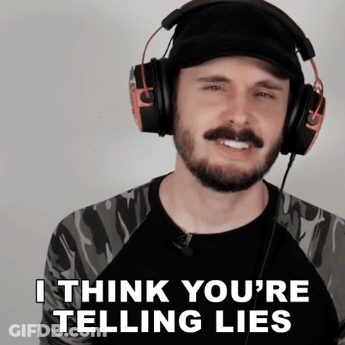 A Man Wearing Headphones With The Words I Think You 'Re Telling Lies Below Him GIF