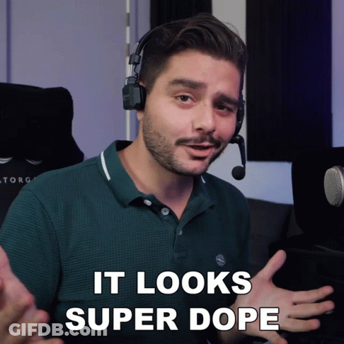 A Man Wearing Headphones With The Words It Looks Super Dope Below Him GIF