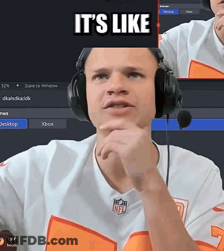 A Man Wearing Headphones With The Words It 'S Like On Top GIF