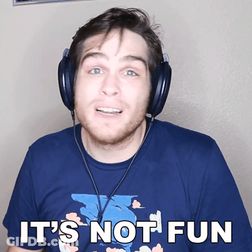 A Man Wearing Headphones With The Words It 'S Not Fun On His Shirt GIF