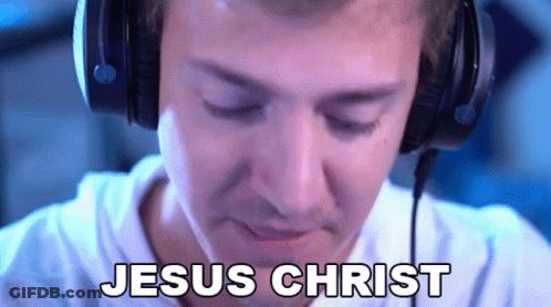 A Man Wearing Headphones With The Words Jesus Christ Written On The Bottom GIF