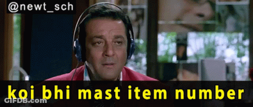 A Man Wearing Headphones With The Words Koi Bhi Mast Item Number Above Him GIF