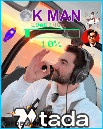 A Man Wearing Headphones With The Words Ok Man Loading 10 % On The Top GIF