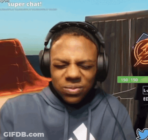A Man Wearing Headphones With The Words Super Chat On The Bottom Left GIF