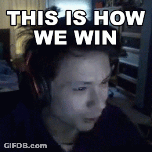 A Man Wearing Headphones With The Words " This Is How We Win " Written Above Him GIF