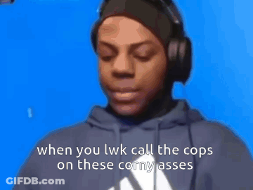 A Man Wearing Headphones With The Words When You Lwk Call The Cops On These Corny Asses GIF