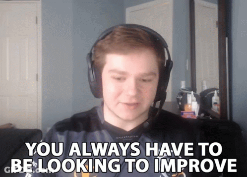 A Man Wearing Headphones With The Words You Always Have To Be Looking To Improve Above Him GIF